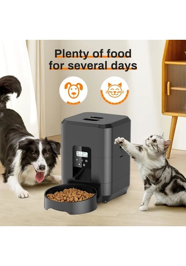 Honeybeeshop Siyah 2 Litre Otomatik Evcil Hayvan Besleyici Dokunmatik Ekranlı Kedi Köpek Mama Dağıtıcı