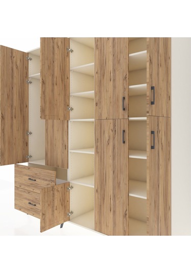 Kronos Dolap 12 Raflı 2 Çekmeceli Tek Askılı 220x59x243 Aytaşı-çam/çam Atlas Çam/atlas Çam