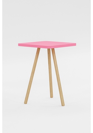 İntergo Kare Tasarımlı Ahşap Ayaklı Tekli Zigon Sehpa Pembe