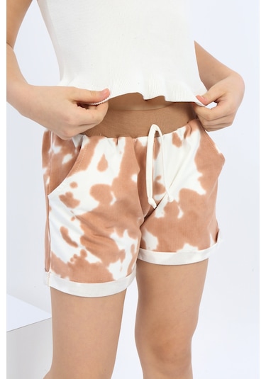 Toontoy Kız Çocuk Batikli Şort Kahverengi