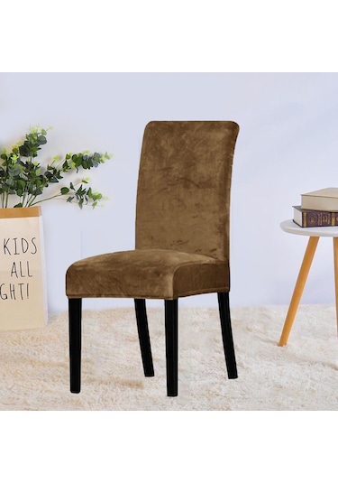 Upmall Kadife Sandalye Örtüsü, Kılıfı Lastikli Kahve 6 Ade
