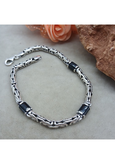 Bir Gümüş Aşkı 925 Ayar Gümüş Siyah Taşlı 4 Mm Kral Bileklik