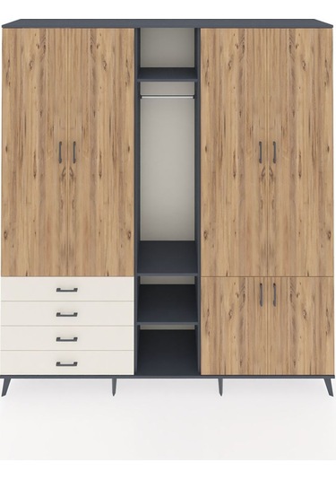 Hyperion Dolap 14 Raflı 4 Çekmeceli Tek Askılı 220x44x243 Antrasit-çam/aytaşı Atlas Çam/aytası