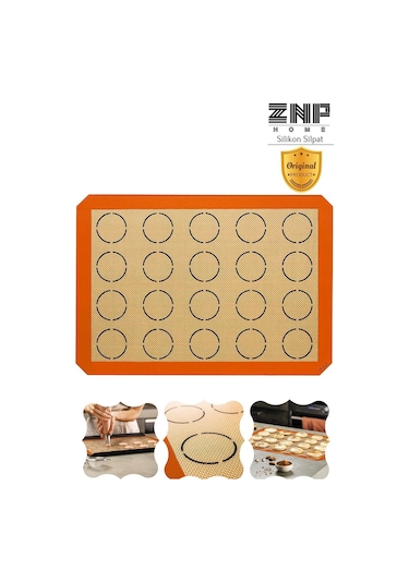 Oven Silikon Fırınlanabilir Pişirme Kağıdı 30x40 Cm Kendinden Yağlı Yıkanabilir Silpat Hamur Açma Matı Bordo - Beyaz