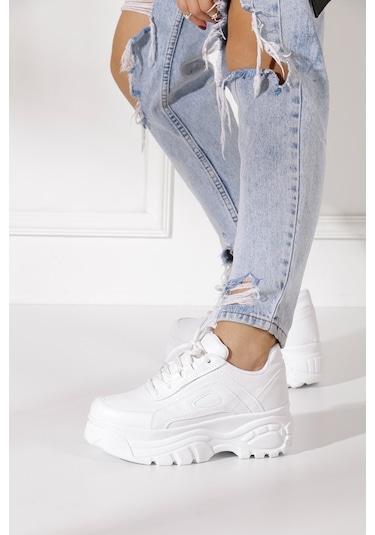 İmershoes Sneaker Kadın Spor Ayakkabı Yüksek Taban Siyah - Beyaz (330972086)