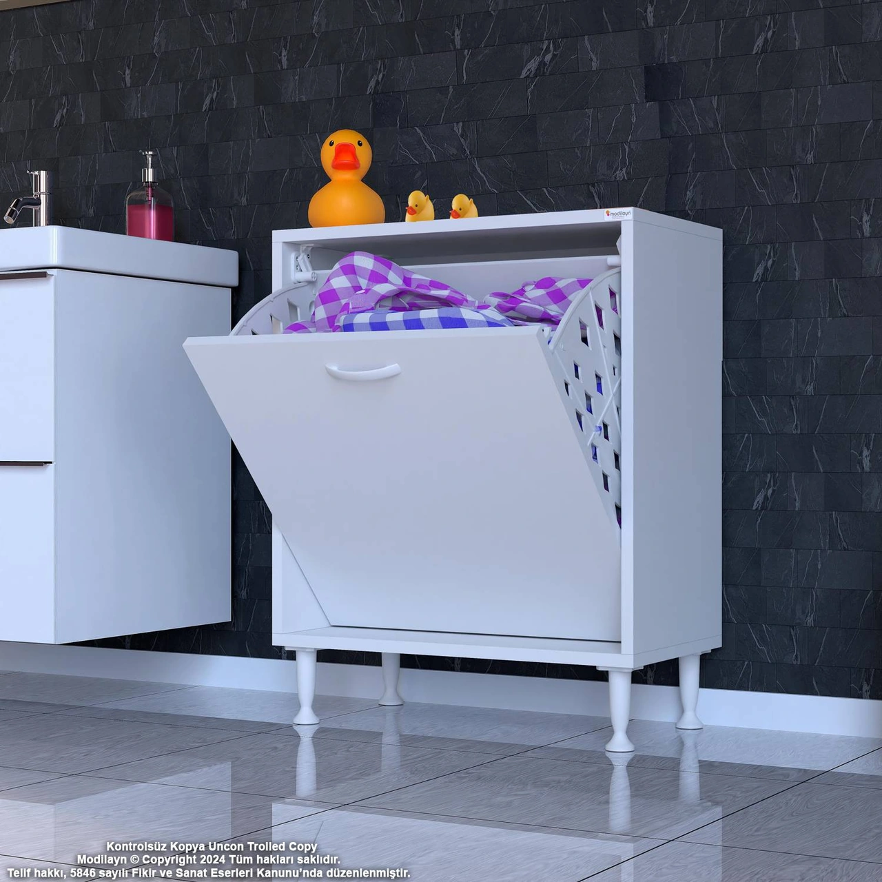 Efil Banyo Dolabı Düzenleyici Dolap Tek Gözlü Sepet Hazneli Mini Banyo Dolabı 65x75x32,5 Cm Beyaz