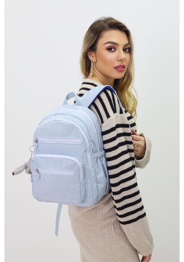Sevimli Peluş Figürlü Günlük Kadın Sırt Çantası Şık, Kullanışlı, Okula Ve Seyahate Uygun Buz Mavisi