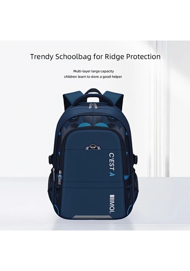 Dream011 Mavi Tek Parça Mektup Baskılı Büyük Kapasiteli Çok Bölümlü Polyester Sırt Çantası Ayarlanabilir Omuz Askılı Gece Yansıtıcı Şerit Okul Seyahat İçin MAvi