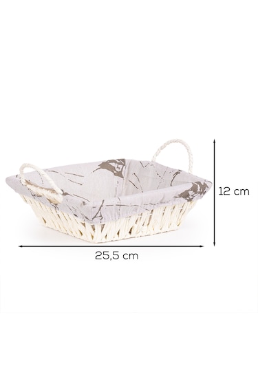 Porsima Mio-021 Hasır Görünümlü Kulplu Kare Ekmek Sepeti Beyaz