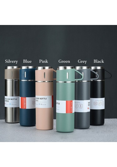 500ml 304 Paslanmaz Çelik Termos Bardak Taşınabilir İş Çay Bardağı, Spec: Hediye Kutusu Seti Pembe