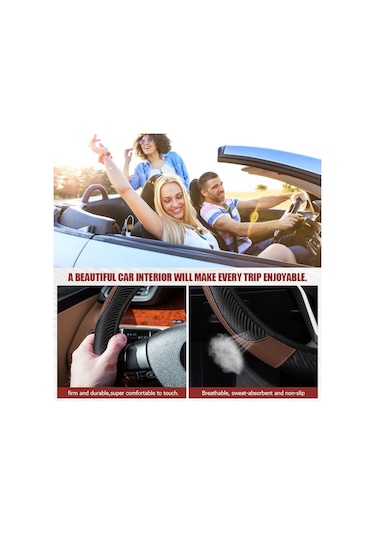 Yifomall Kahverengi Karbon Fiber Stili Deri Direksiyon Kılıfı - 37-38 Cm Evrensel Uyumlu, Soluk, Kayma Engellici, Dayanıklı Ve Koruyucu Kahve