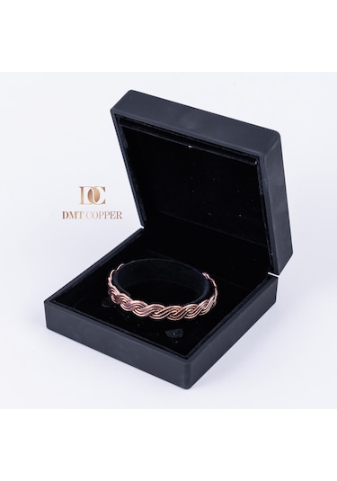 El Yapımı Şık Tasarım Kalın Dövülmüş Saf Bakır Bilezik Bakır Takı Romatizma Bilekliği Işıklı Kutulu Bakır