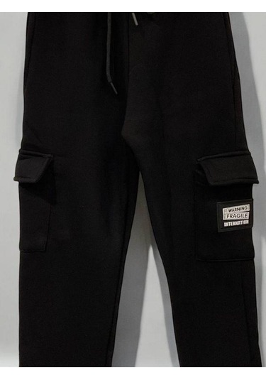 Çocuk Beli Paçası Lastikli Şardonlu Kalın Eşofman Alt-15364 Siyah