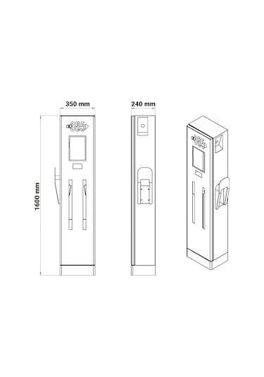 E 365 DC Dikili Tip 10 İnç Ekranlı Acrel Sayaçlı Tek Kablolu RFID 30kW Şarj İstasyonu (Ticari Kullanıcı)