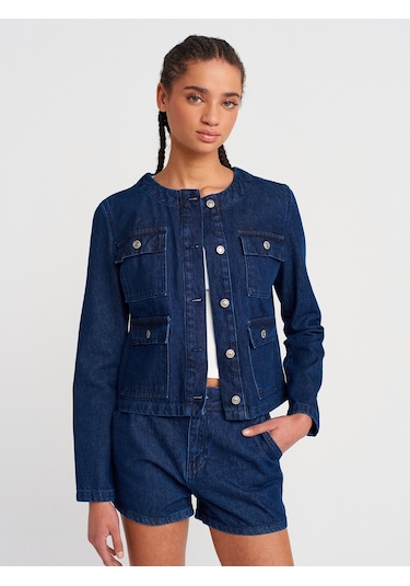 Dilvin 65365 Dört Cepli Kısa Denim Mont-lacivert Lacivert