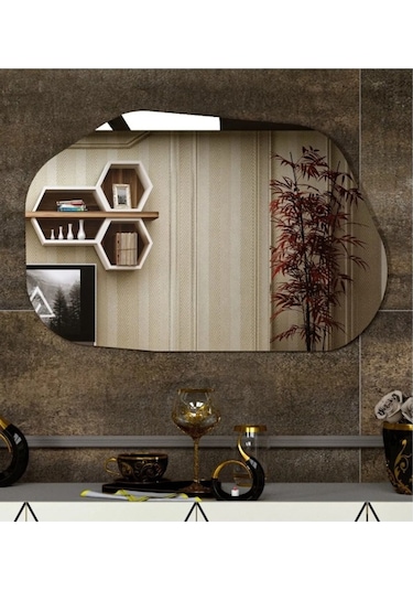 Asimetrik Ayna, Dekoratif Ayna, 85 55 Cm Konsol Aynası, Dresuar Aynası, Tuvalet Aynası. 85 X 55 Gümüş