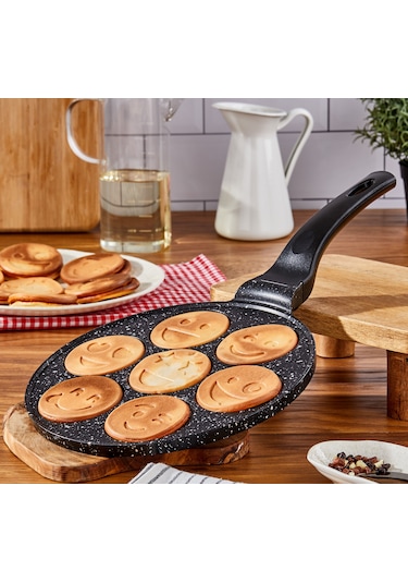 Emoji Krep Tavası - 26 Cm-döküm Granit-ahsap Saplı Siyah