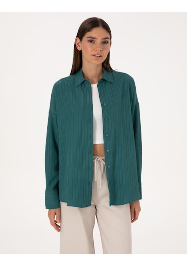 Pierre Cardin Kadın Zümrüt Gömlek Desenli 50318232-vr055 ZÜMRÜT