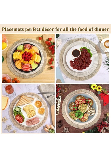 Yifomall 4'lü Yuvarlak Pamuklu Yıkanabilir Masa Örtüsü, 33 Cm Isıya Dayanıklı Dekoratif Set Bej