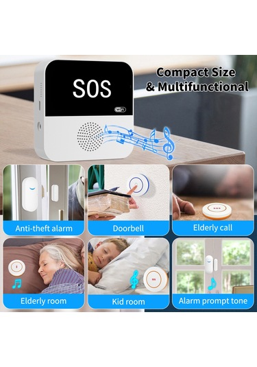 Vkemall Yaşlı Çağrı Cihazı Wifi+rf Teknoloji, Akıllı Uygulama Kontrolü, Evcil Antifantezi Alarmı, Pil İle Teslimat, 1 Alıcı 1 Tuş Cf100