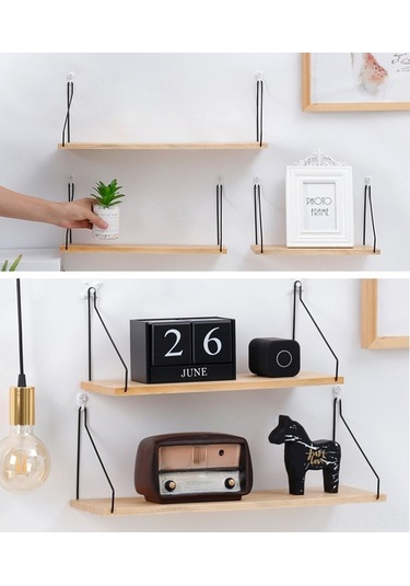 Ulzyvf Ahşap Ve Metal Duvara Monte Raf - Çok Amaçlı Dekoratif Depolama Ünitesi Kahverengi Kahverengi