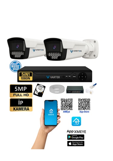 2 Kameralı 1080p İp Güvenlik Kamera Seti 500gb Hdd Uzaktan İzleme Kolay Kurulum Sesli Kamera