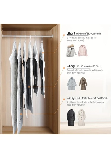 Honeybeeshop 8 Farklı Tarz 8li Asılı Vakum Depolama Çantası Giysi Ceket Takım Elbise Gardırop Düzenleyici Seyahat 4 Uzun 4 Kısa Beyaz Şeffaf