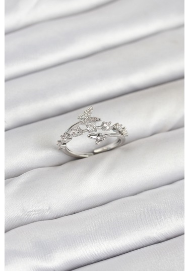 Tua Moda Pirinç Gümüş Renk Zirkon Taşlı Kelebek Model Kadın Yüzük Gümüş