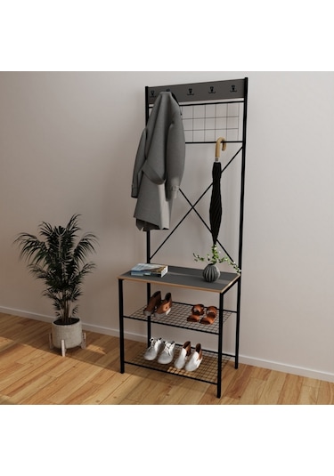 Dar Metal Portmanto, Elbise Askılığı, Vestiyer, Ayakkabılık Füme