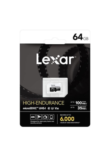 Lexar High Endurance 64 GB Micro SD 100 MB V30 4K Hafıza Kartı