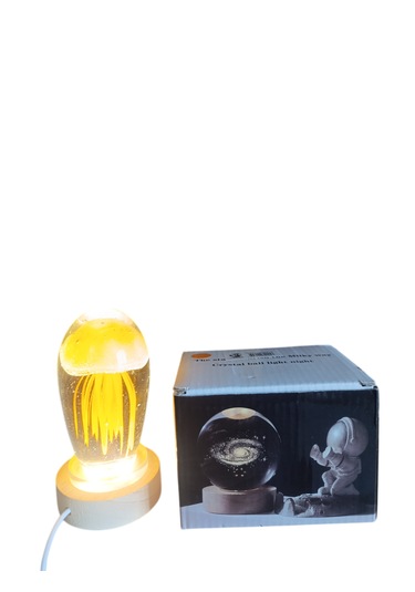 Ahşap Altlıklı Turuncu Renk Deniz Anası Görünümlü Işıklı Küre