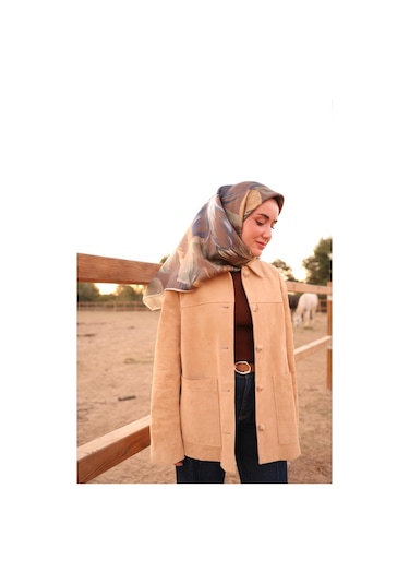 Silk Home Twill İpek Eşarp 11480-67 Kahverengi, İndigo, Fildişi, Yeşil, Gri