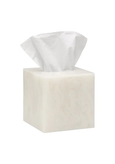 Lal Mendil Kutusu, Kare, Tezgah Üstü, 13.4 X H14.3 Cm - Beyaz Beyaz