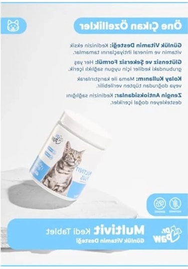 Glütensiz Ve Şekersiz Kedi Vitamin Tableti - Multivit Plus 60 Adet
