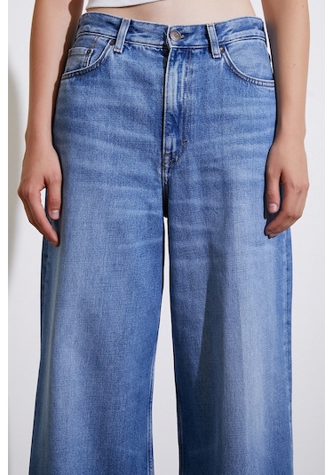 Never More Yüksek Bel Baggy Jean Mavi