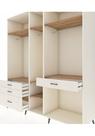 Kronos Dolap 7 Raflı 4 Çekmeceli 3 Askılı 220x59x243 Aytaşı-çam/aytaşı Atlas Çam/aytası