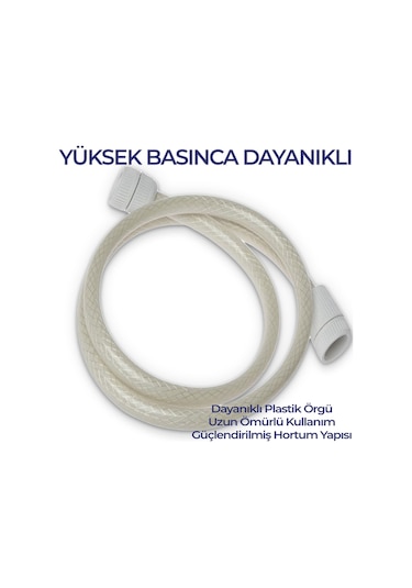 Elektrikli Şofben Duş Hortumu Pvc 2 Metre Örgülü Beyaz Beyaz