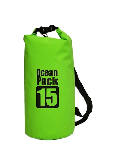 Vkemall Yeşil 15l Tek Askılı Su Geçirmez Çanta - 500d Pvc, Yırtılmaya Dayanıklı, Rafting Ve Surf İçin Roll Top Kapatma Sistemi