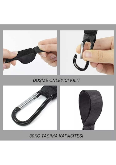 Revubaby Puset Kancası Bebek Arabası Askı Aparatı 2 Adet Siyah