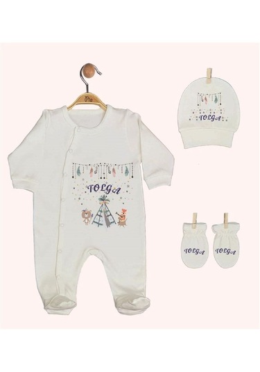 Pia Baby Gl 1942-02 İsme Özel Beşli Tulum Set Krem