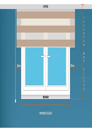 Geniş Plise Ekru Beyaz Eteği Dilimli Stor Zebra Güneşlik Perde Alüminyum Kasa, Metal Ayak Beyaz