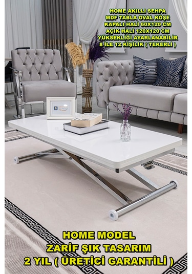 Home Üst Tabla Mdf Beyaz Oval Köşe Alt Krom