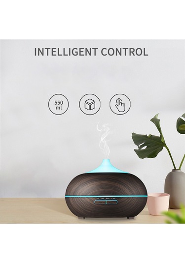 Tenfowee 550ml Ahşap Desenli Ultrasonik Aromaterapi Nemlendirici - Renkli Gece Işığı, Otomatik Kapanma