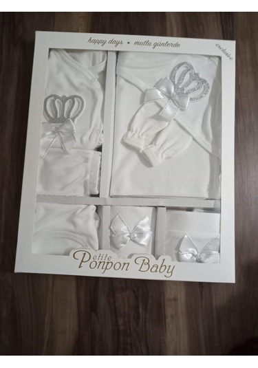 Petite Ponpon Baby 10 Lu Hastane Cıkışı Seti Kraliçe Taçlı Gümüş Beyaz
