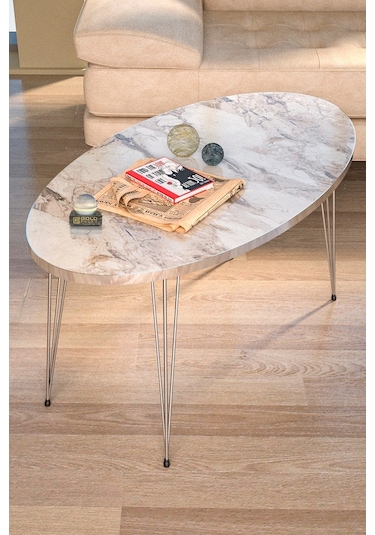 Zigon Sehpa Ve Orta Sehpa Elips Set Gümüş Efes Tel