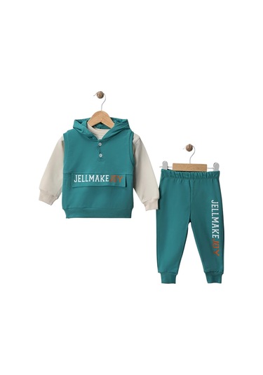 Celira Wwc Yeşil İki İp Yelekli Kapşonlu Erkek Bebek Takım Yeşil