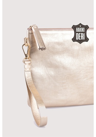 Hakiki Deri Kadın Clutch Çanta 9121 Metalik
