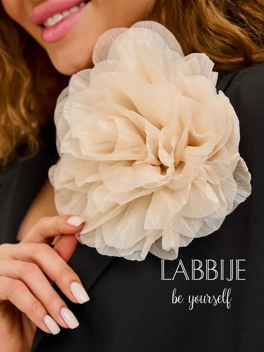 Labbıje Büyük Broş Kumaş Çiçek Fiyonk 216119941 Bej