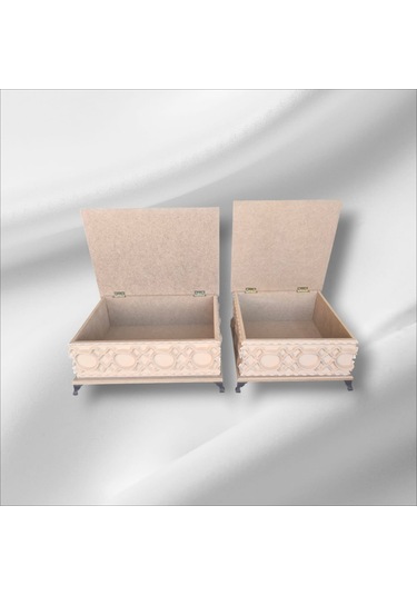 Ahşap- Ham Mdf- Desenli-takı-makyaj-çok Amaçlı- Ayaklı- 2li Kutu
