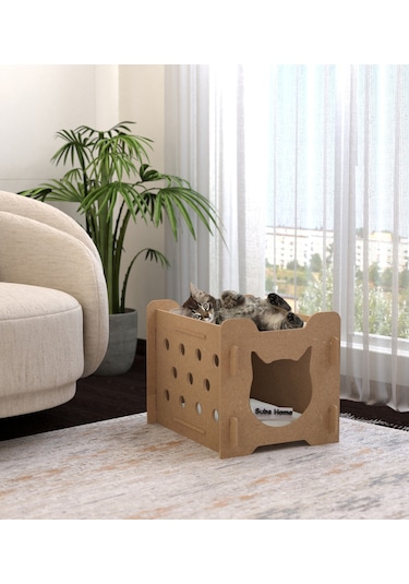 Suba Home Mdf Kedi Evi Oyun Evi Kedi Yatağı Ahşap 50 CM